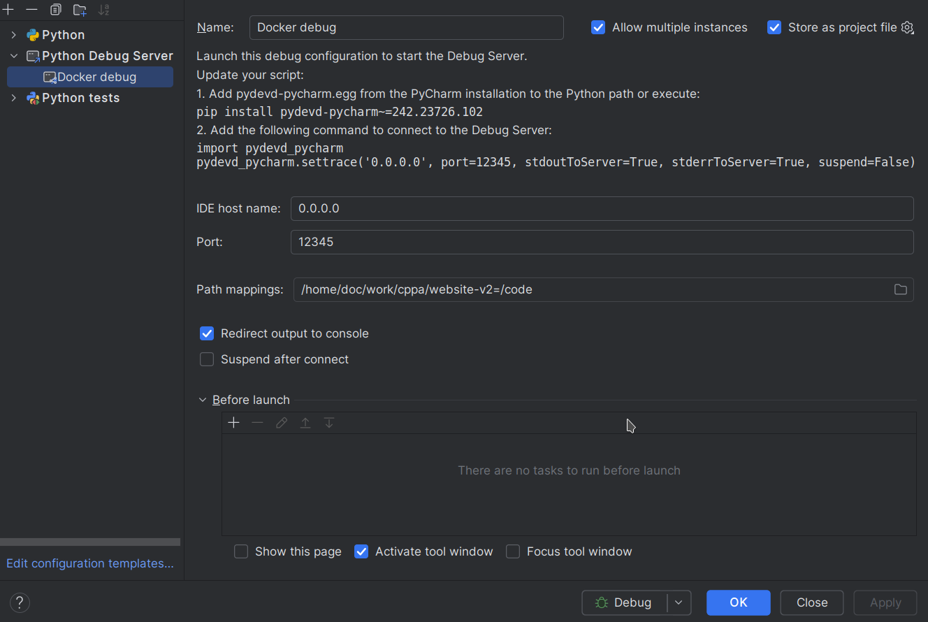 PyCharm Debugger Settings